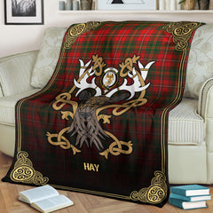 Clan Hay Modern Tartan Crest Premium Blanket Celtic Stag Style JB82 Clan Hay Tartan Today   