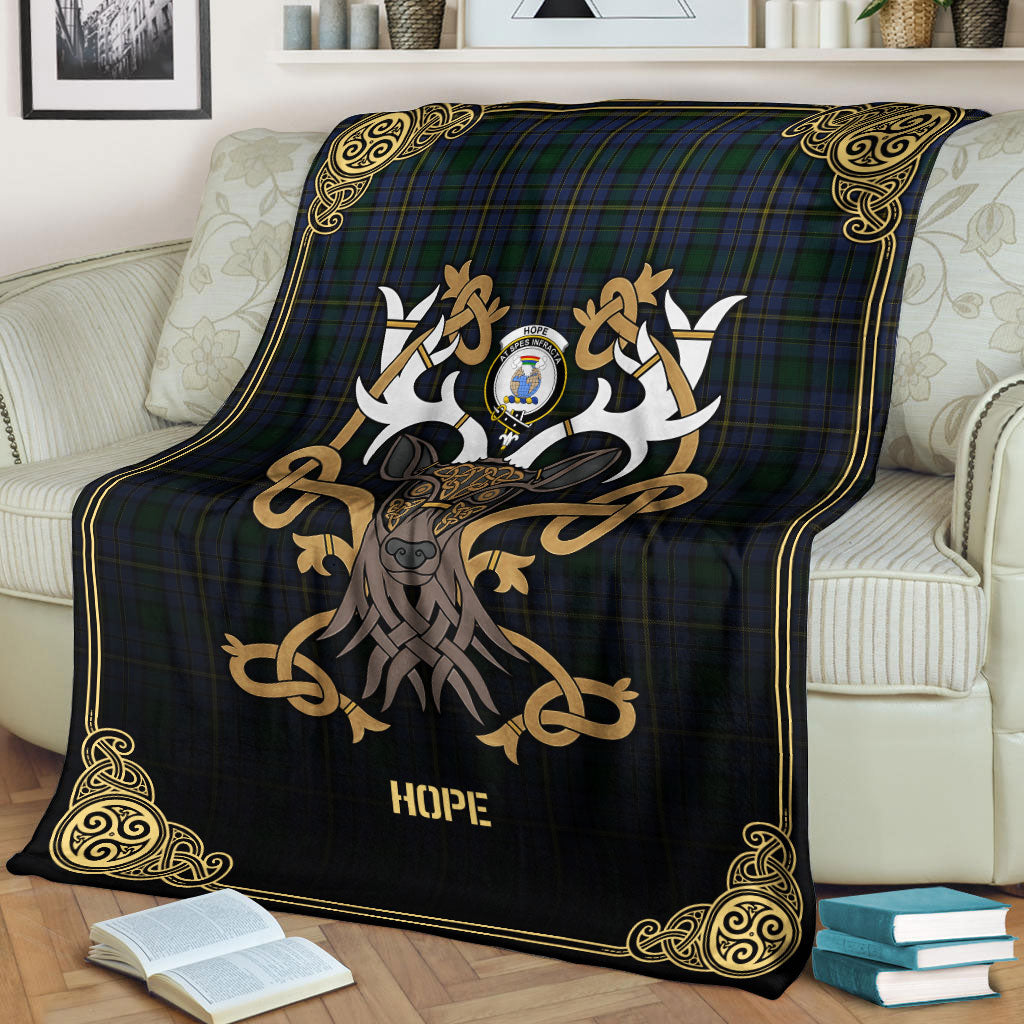 Clan Hope Tartan Crest Premium Blanket Celtic Stag Style KD24 Clan Hope Tartan Today   