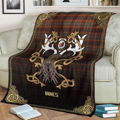 Clan Innes Ancient Tartan Crest Premium Blanket Celtic Stag Style SZ26 Clan Innes Tartan Today   