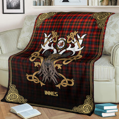 Clan Innes Modern Tartan Crest Premium Blanket Celtic Stag Style UF74 Clan Innes Tartan Today   