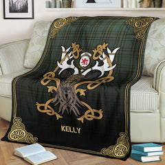 Clan Kelly Dress Tartan Crest Premium Blanket Celtic Stag Style DK66 Clan Kelly Tartan Today   
