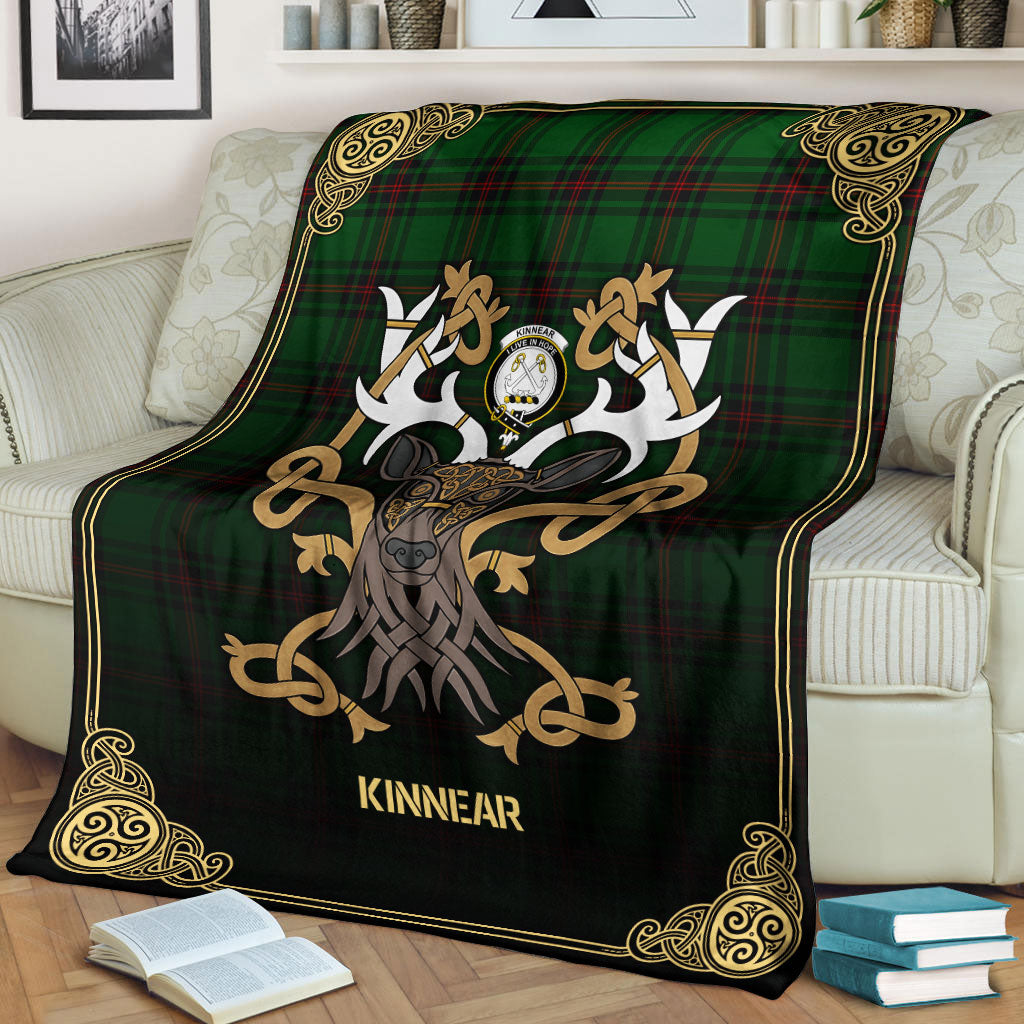 Clan Kinnear Tartan Crest Premium Blanket Celtic Stag Style WU59 Clan Kinnear Tartan Today   