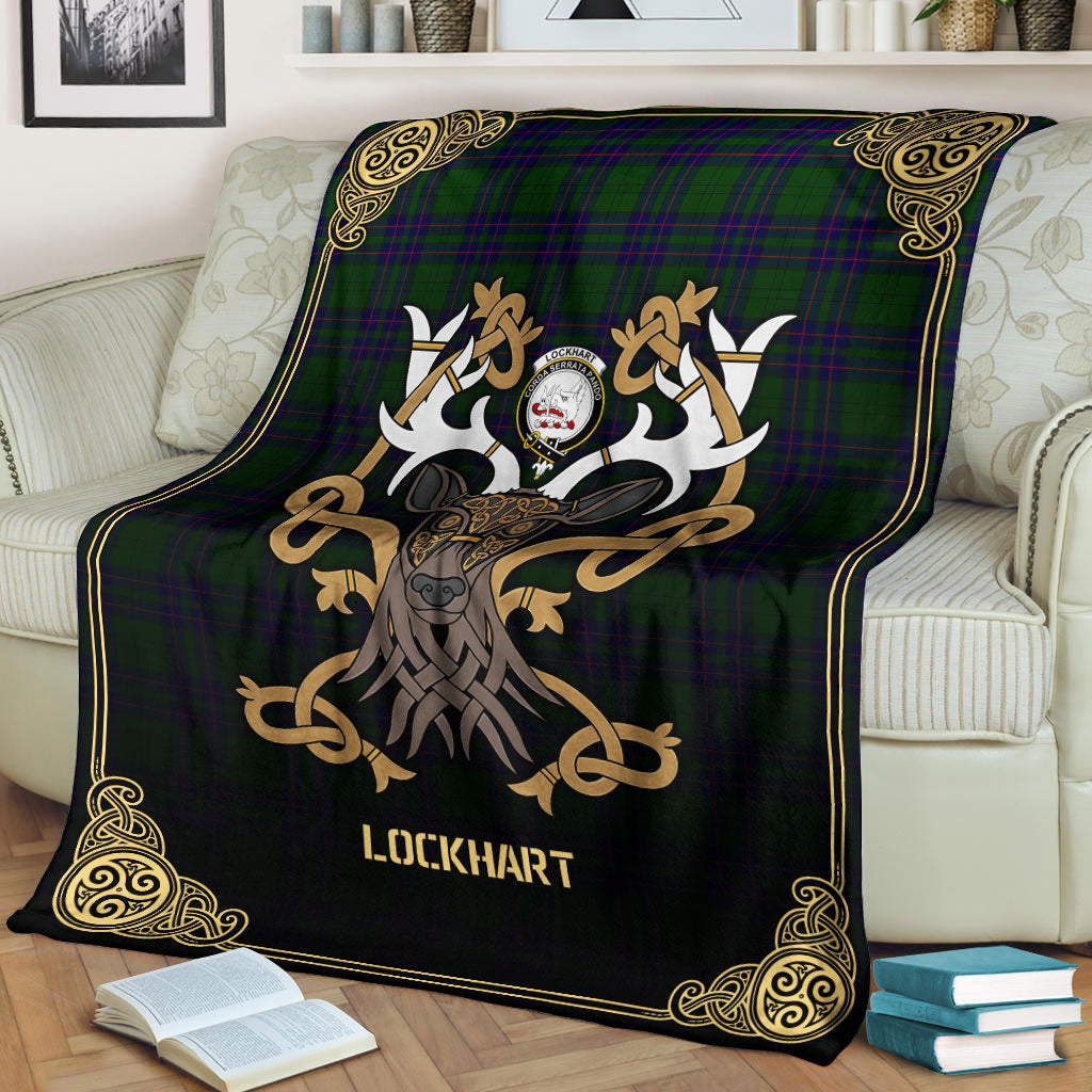 Clan Lockhart Modern Tartan Crest Premium Blanket Celtic Stag Style RC38 Clan Lockhart Tartan Today   