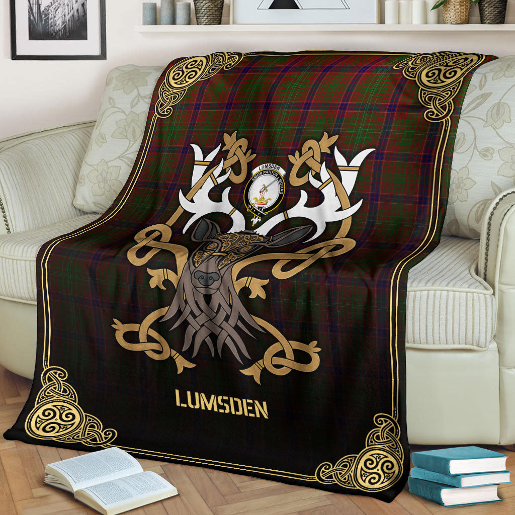 Clan Lumsden Tartan Crest Premium Blanket Celtic Stag Style SD76 Clan Lumsden Tartan Today   