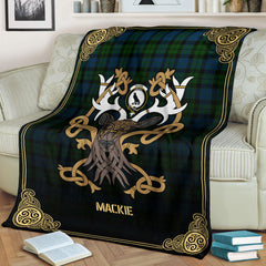 Clan MacKie Tartan Crest Premium Blanket Celtic Stag Style HI82 Clan Mackie Tartan Today   