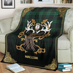 Clan MacLean Hunting Ancient Tartan Crest Premium Blanket Celtic Stag Style CU94 Clan Hall Tartan Today   