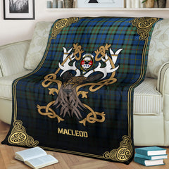 Clan MacLeod of Harris Ancient Tartan Crest Premium Blanket Celtic Stag Style PT17 Clan Hall Tartan Today   