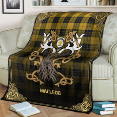 Clan MacLeod of Lewis Ancient Tartan Crest Premium Blanket Celtic Stag Style WS71 Clan Hall Tartan Today   