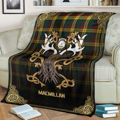 Clan MacMillan Old Modern Tartan Crest Premium Blanket Celtic Stag Style UQ25 Clan MacMillan Tartan Today   