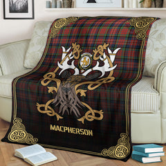 Clan MacPherson Ancient Tartan Crest Premium Blanket Celtic Stag Style OM10 Clan MacPherson Tartan Today   
