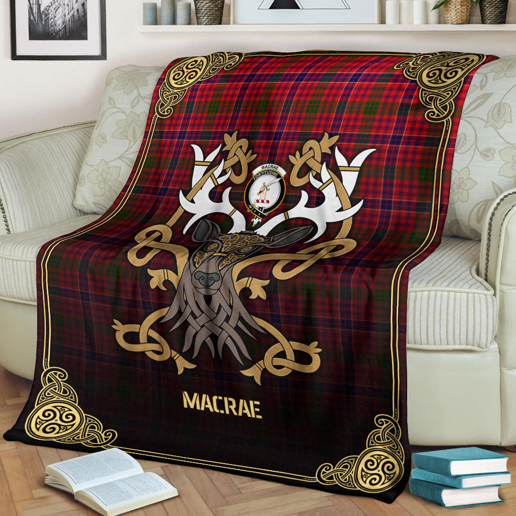 Clan MacRae Modern Tartan Crest Premium Blanket Celtic Stag Style WO83 Clan MacRae Tartan Today   