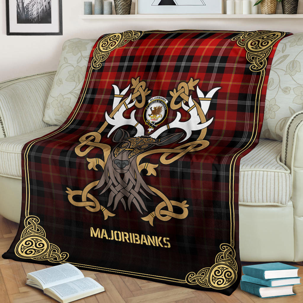 Clan Majoribanks Tartan Crest Premium Blanket Celtic Stag Style NC27 Clan Hall Tartan Today   