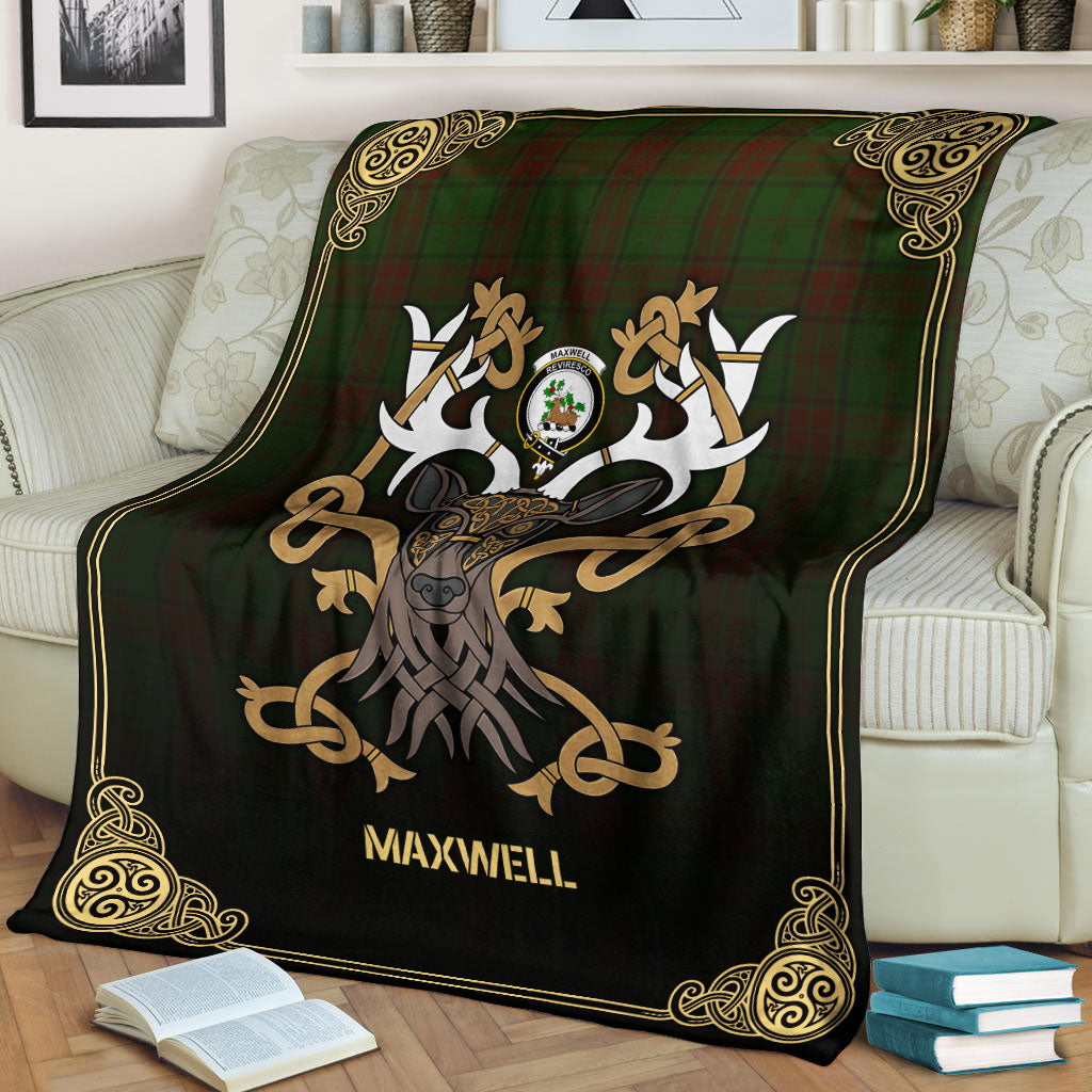 Clan Maxwell Hunting Tartan Crest Premium Blanket Celtic Stag Style OT39 Clan Maxwell Tartan Today   