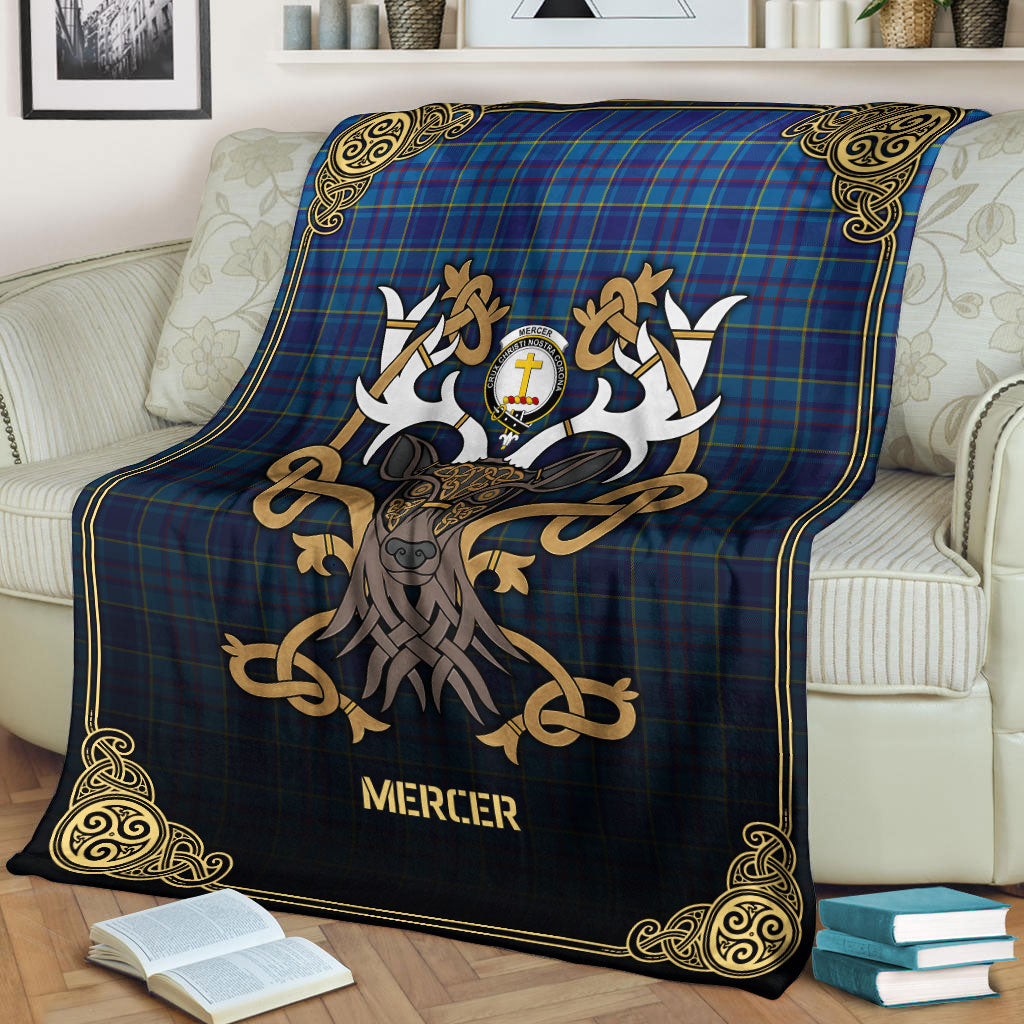 Clan Mercer Modern Tartan Crest Premium Blanket Celtic Stag Style JP53 Clan Mercer Tartan Today   