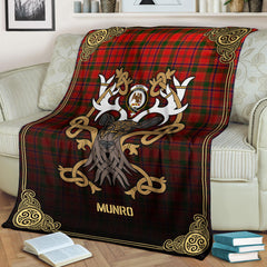 Clan Munro Modern Tartan Crest Premium Blanket Celtic Stag Style PW17 Clan Munro Tartan Today   