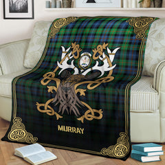 Clan Murray of Atholl Ancient Tartan Crest Premium Blanket Celtic Stag Style RD85 Clan Murray Tartan Today   