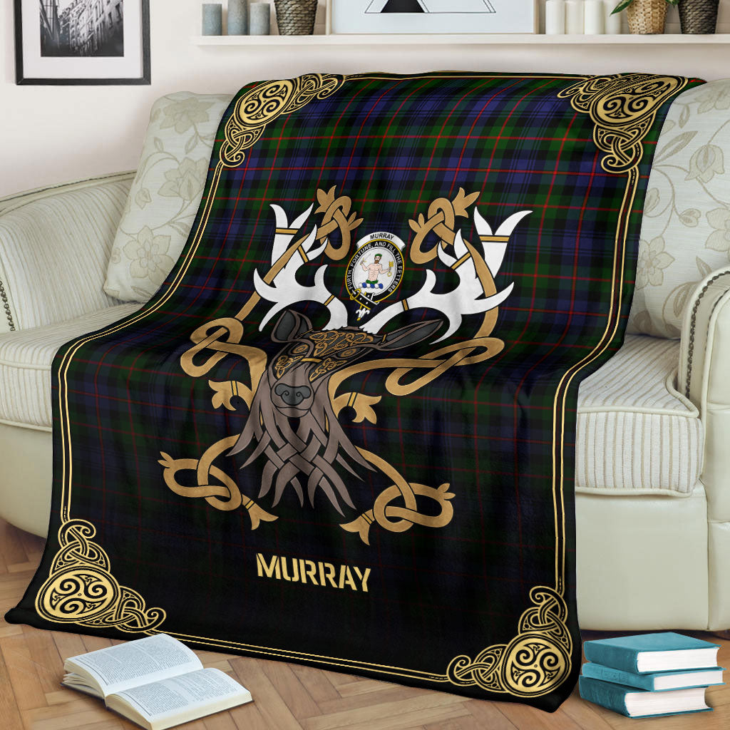 Clan Murray of Atholl Modern Tartan Crest Premium Blanket Celtic Stag Style FJ17 Clan Murray Tartan Today   