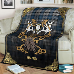 Clan Napier Modern Tartan Crest Premium Blanket Celtic Stag Style SI76 Clan Napier Tartan Today   