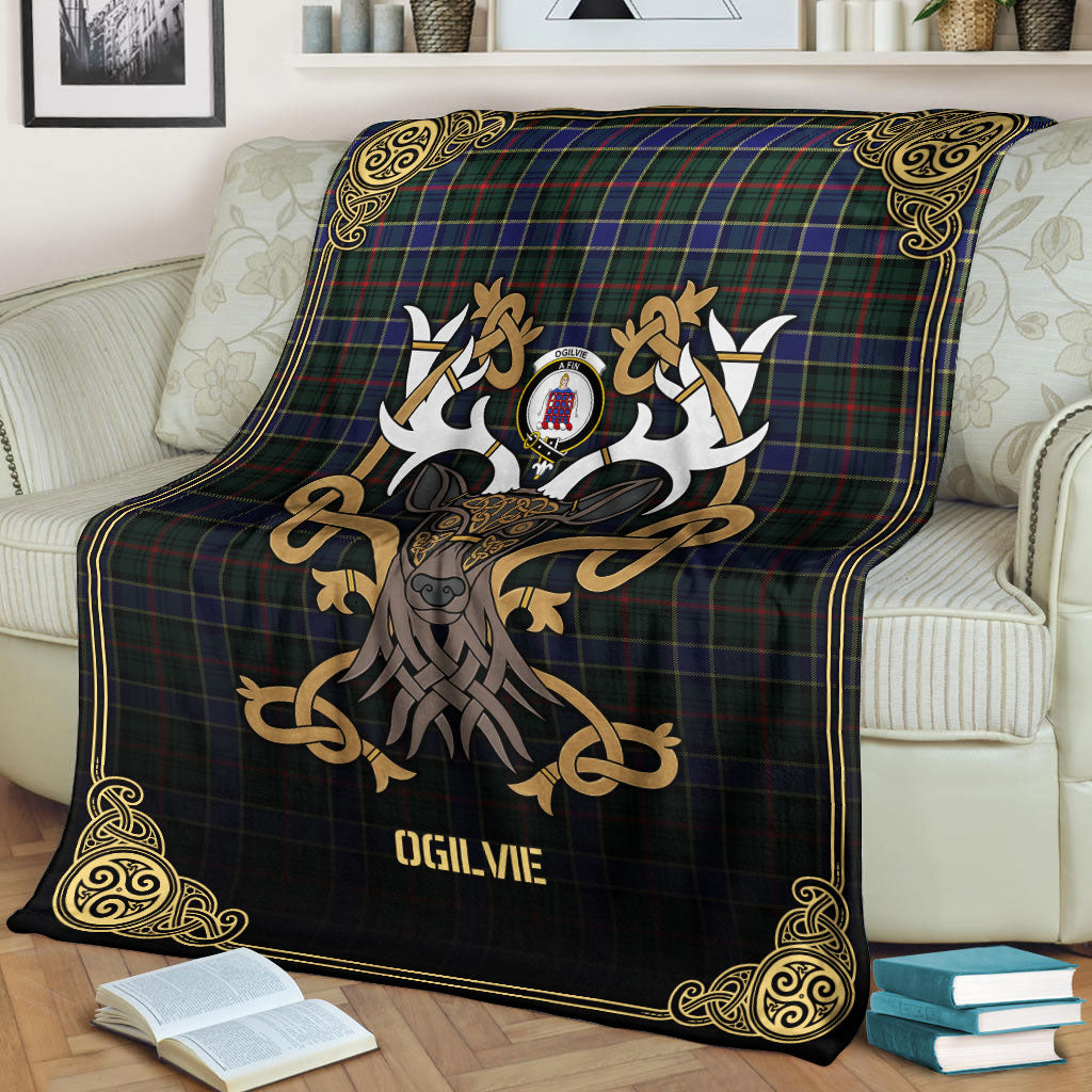 Clan Ogilvie Hunting Modern Tartan Crest Premium Blanket Celtic Stag Style IT72 Clan Ogilvie Tartan Today   