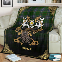 Clan Pringle Tartan Crest Premium Blanket Celtic Stag Style SZ37 Clan Pringle Tartan Today   