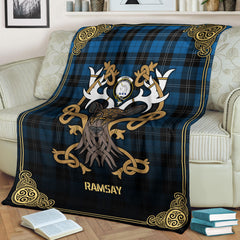 Clan Ramsay Blue Ancient Tartan Crest Premium Blanket Celtic Stag Style GX53 Clan Ramsay Tartan Today   