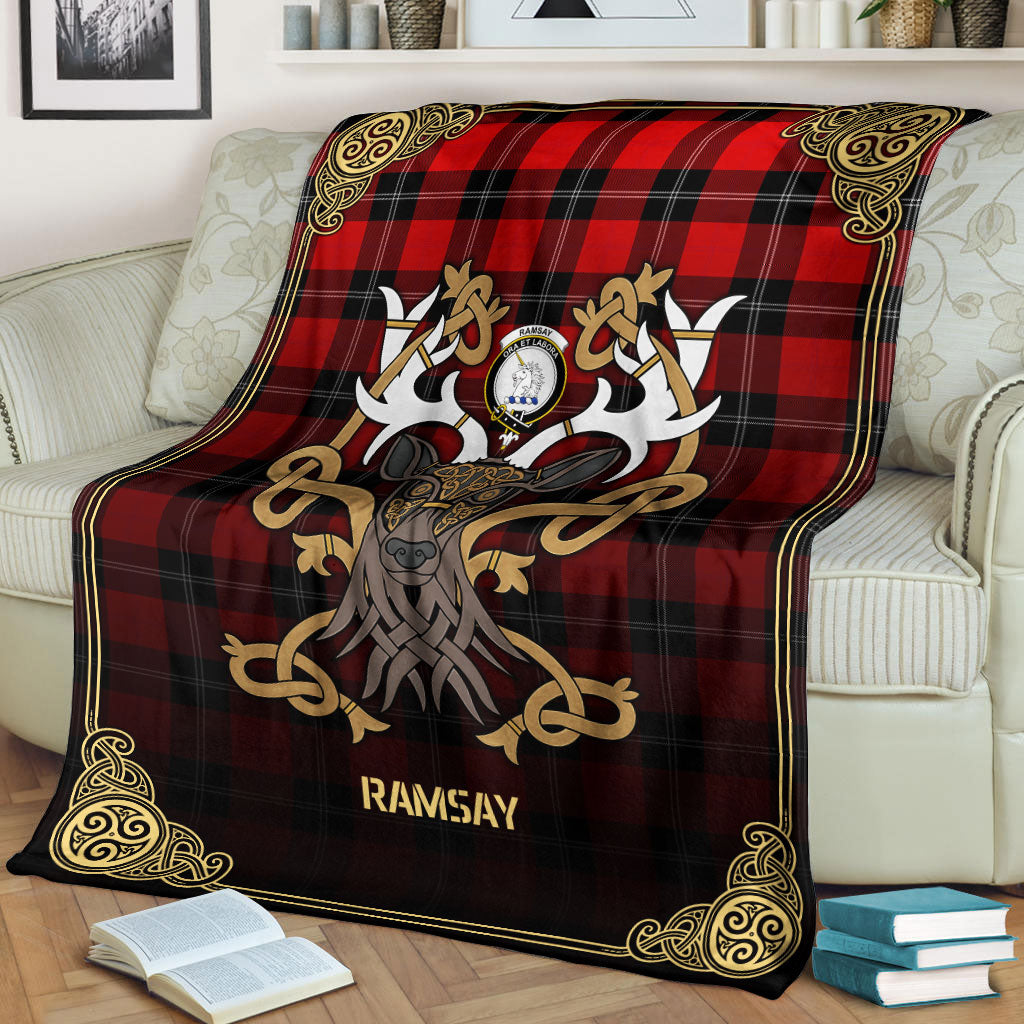 Clan Ramsay Modern Tartan Crest Premium Blanket Celtic Stag Style RO92 Clan Ramsay Tartan Today   