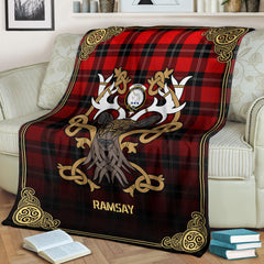 Clan Ramsay Modern Tartan Crest Premium Blanket Celtic Stag Style RO92 Clan Ramsay Tartan Today   