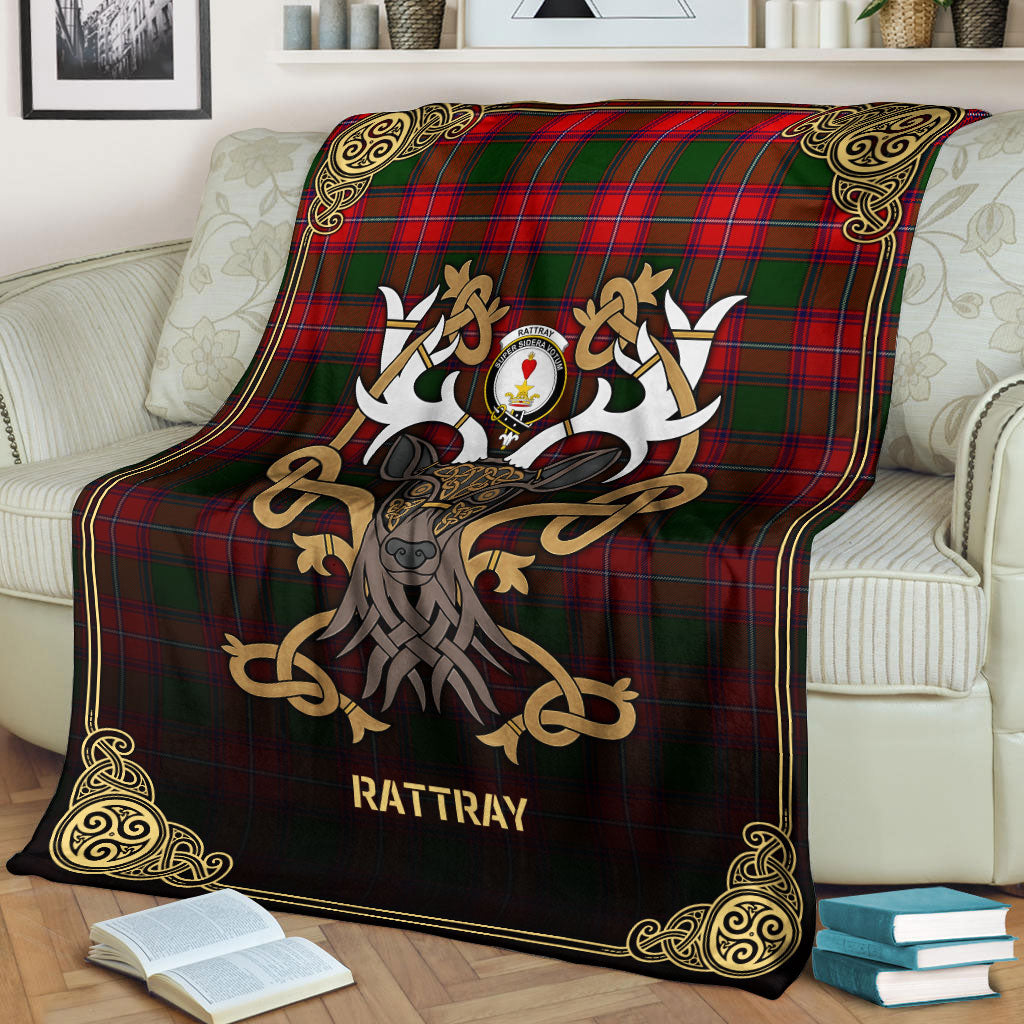 Clan Rattray Modern Tartan Crest Premium Blanket Celtic Stag Style TJ91 Clan Rattray Tartan Today   