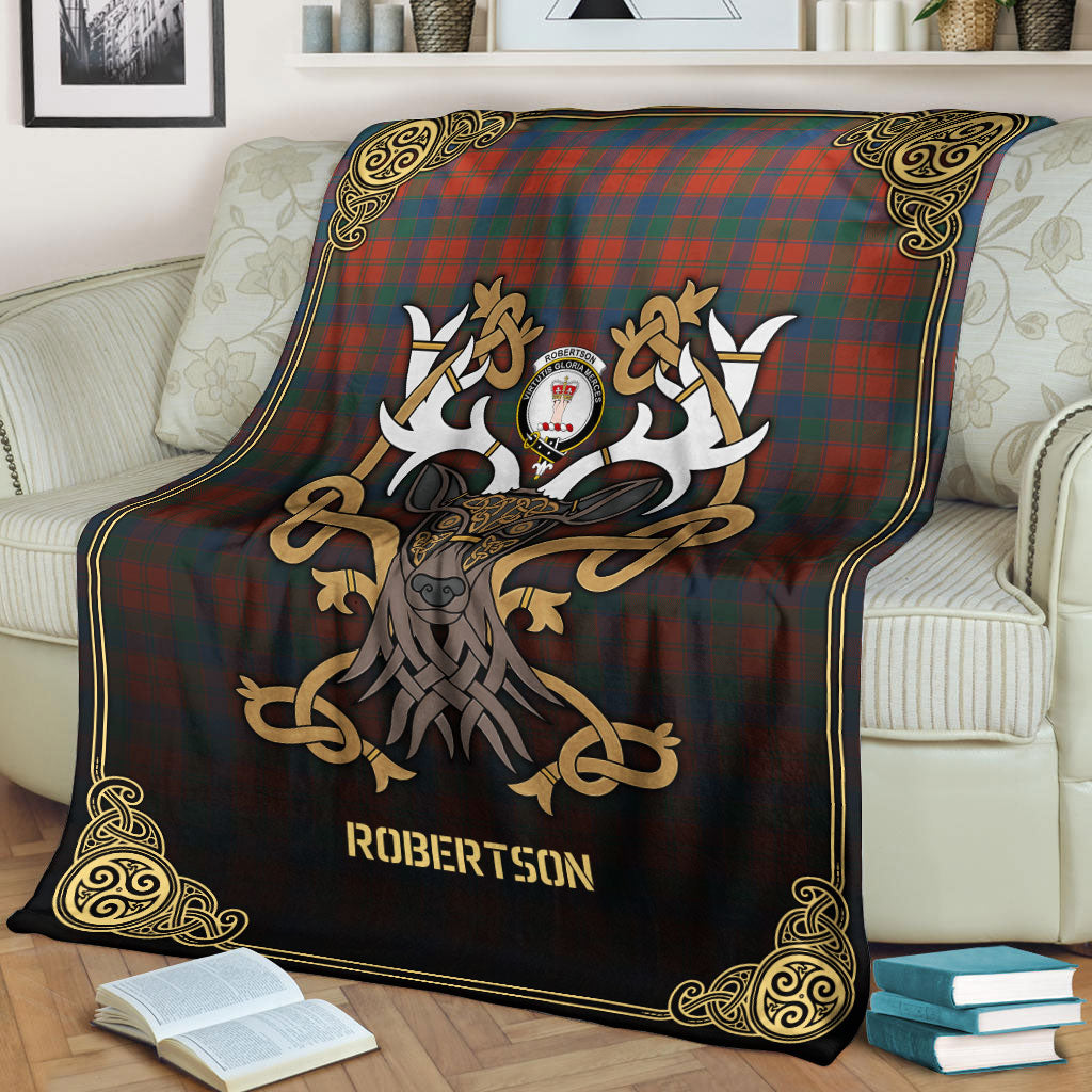 Clan Robertson Ancient Tartan Crest Premium Blanket Celtic Stag Style EO32 Clan Robertson Tartan Today   