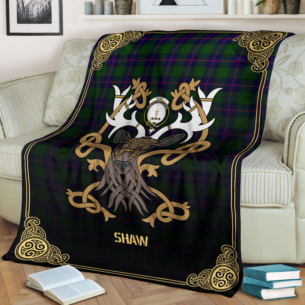 Clan Shaw Modern Tartan Crest Premium Blanket Celtic Stag Style AQ95 Clan Shaw Tartan Today   