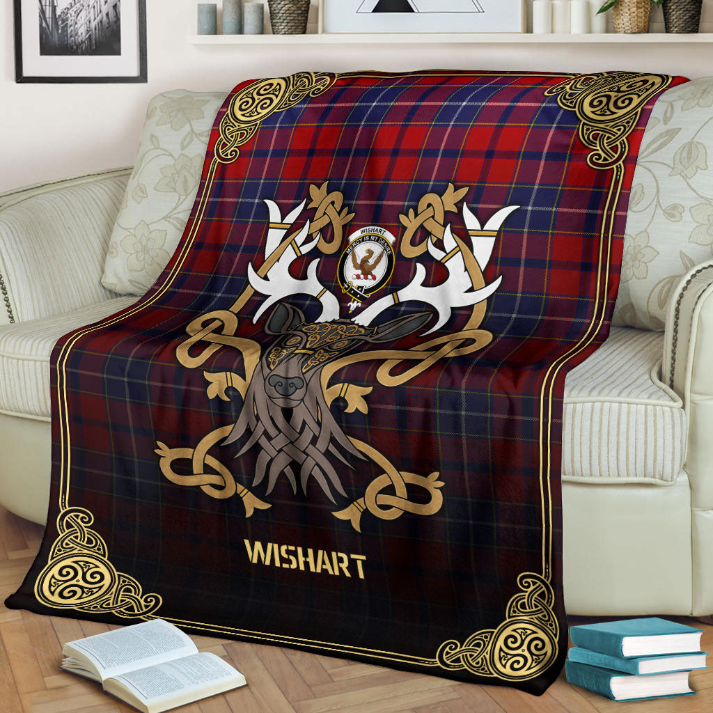 Clan Wishart Dress Tartan Crest Premium Blanket Celtic Stag Style IR85 Clan Wishart Tartan Today   