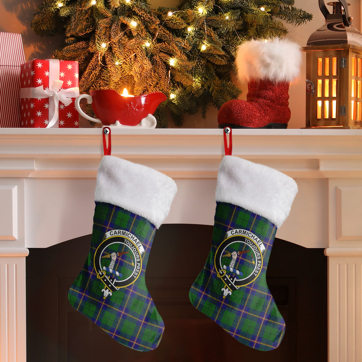 Clan Carmichael Modern Tartan Crest Christmas Stocking OU90 Carmichael Modern Tartan Tartan Stocking   