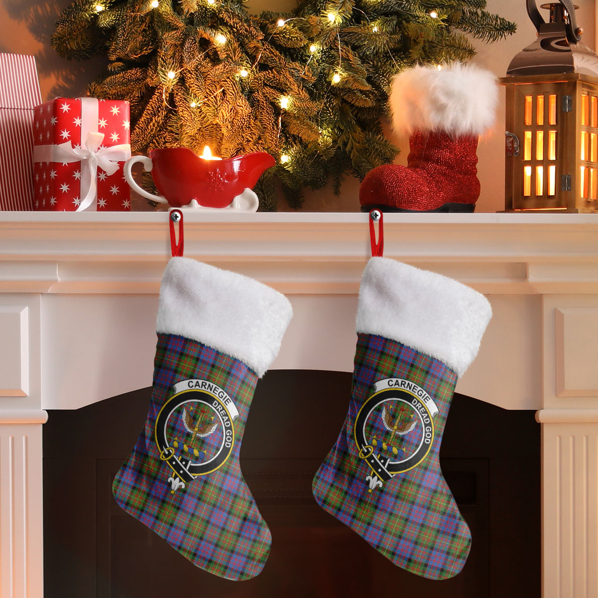 Clan Carnegie Ancient Tartan Crest Christmas Stocking ZZ82 Carnegie Ancient Tartan Tartan Stocking   