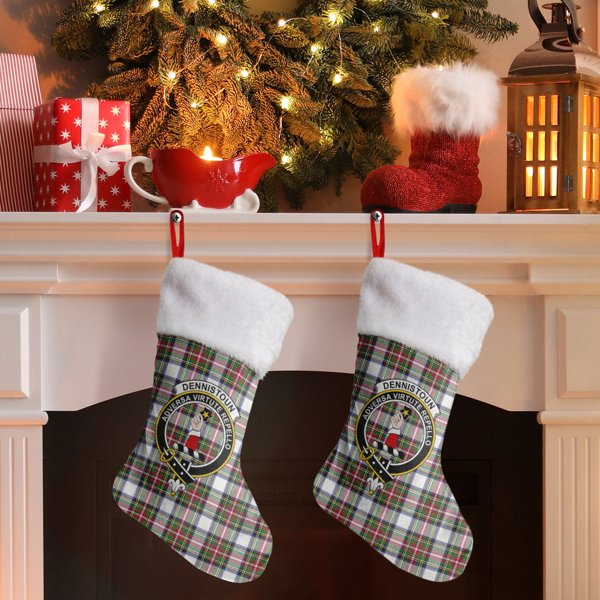 Clan Dennistoun Tartan Crest Christmas Stocking JJ18 Dennistoun Tartan Tartan Stocking   