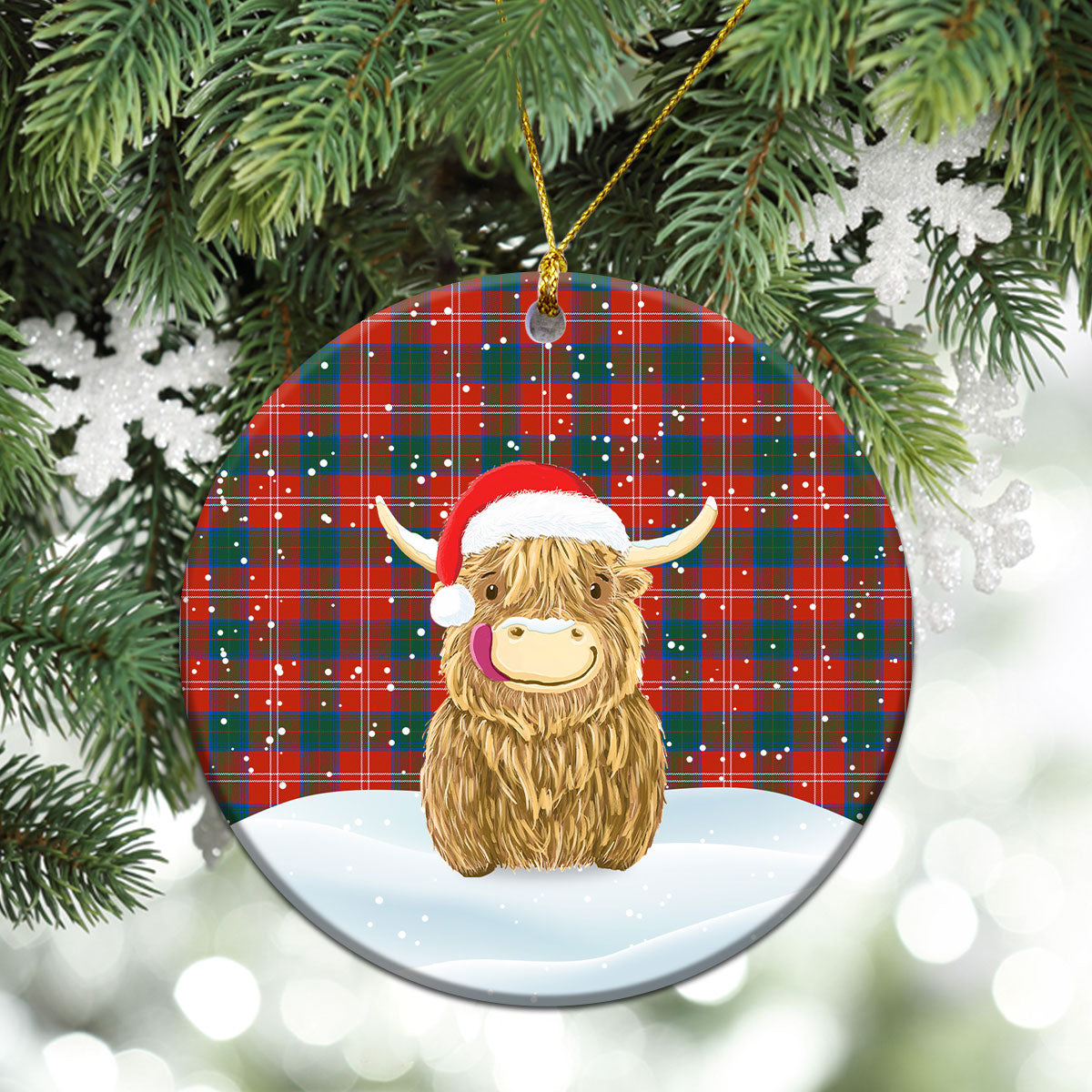 Clan Chisholm Ancient Tartan Christmas Ceramic Ornament Highland Cows Style RD33 Chisholm Ancient Tartan Tartan Ornament   