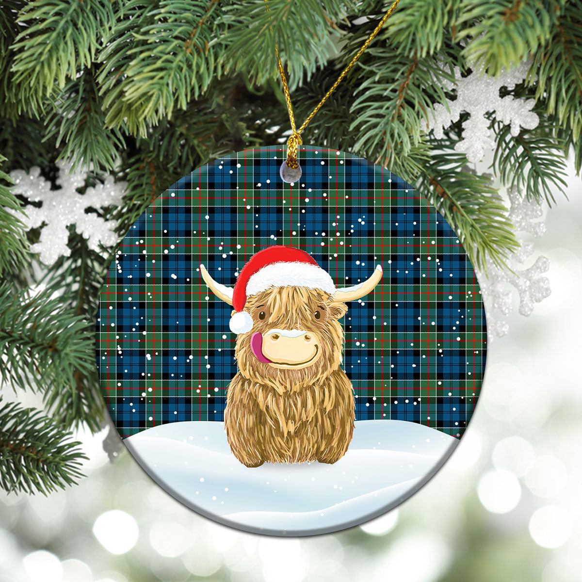 Clan Colquhoun Ancient Tartan Christmas Ceramic Ornament Highland Cows Style DW66 Colquhoun Ancient Tartan Tartan Ornament   