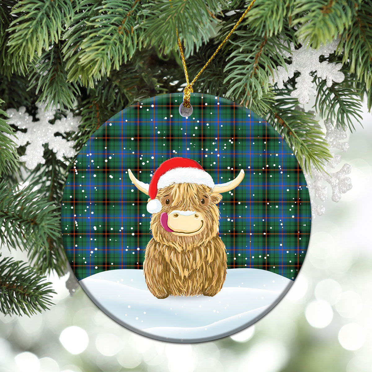 Clan Davidson Ancient Tartan Christmas Ceramic Ornament Highland Cows Style OH25 Davidson Ancient Tartan Tartan Ornament   