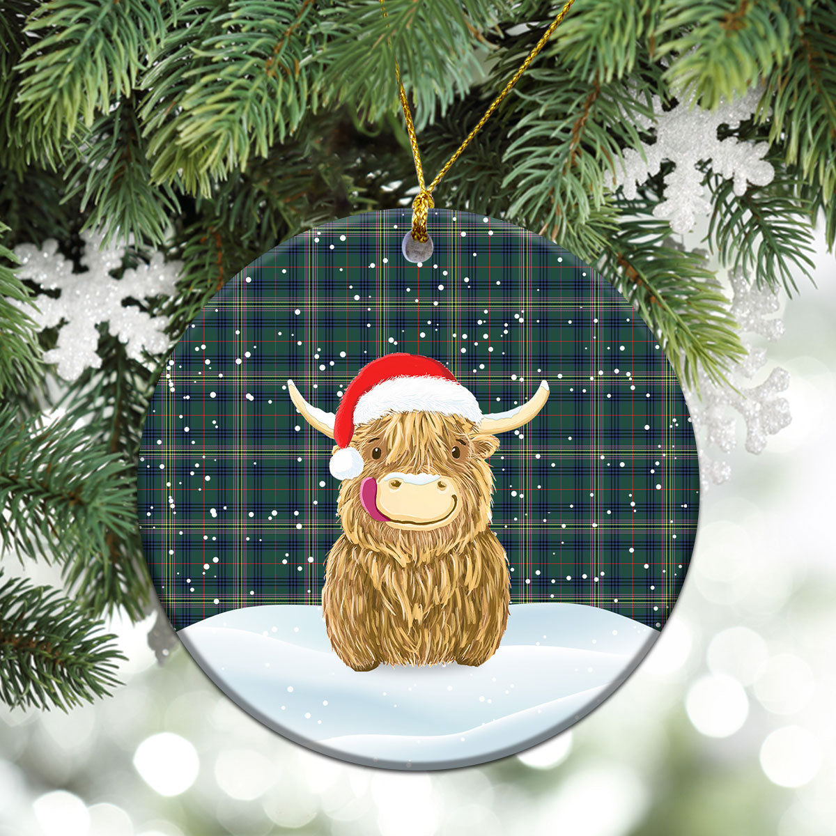 Clan Kennedy Modern Tartan Christmas Ceramic Ornament Highland Cows Style OK73 Kennedy Modern Tartan Tartan Ornament   