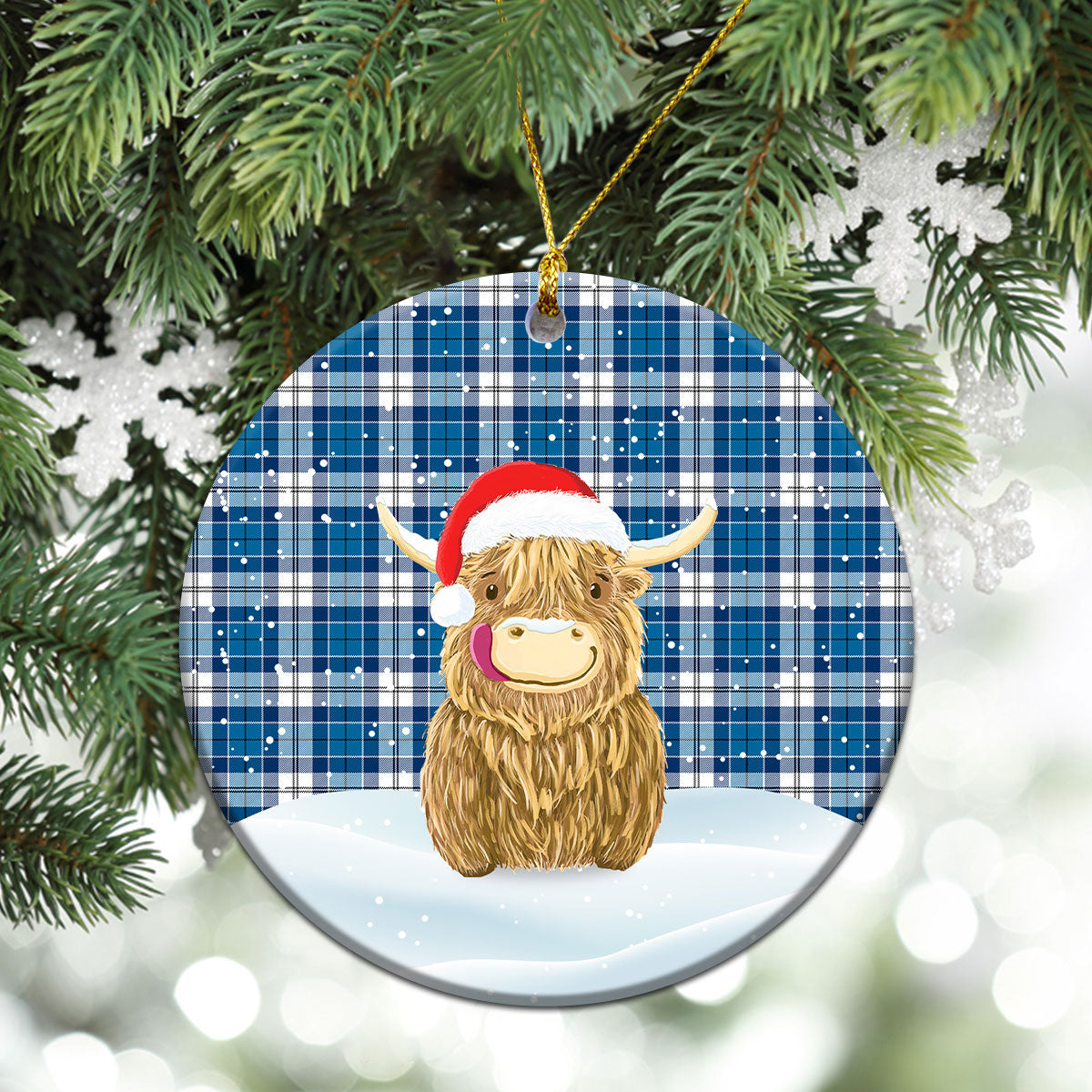 Clan Roberton Tartan Christmas Ceramic Ornament Highland Cows Style LN10 Roberton Tartan Tartan Ornament   