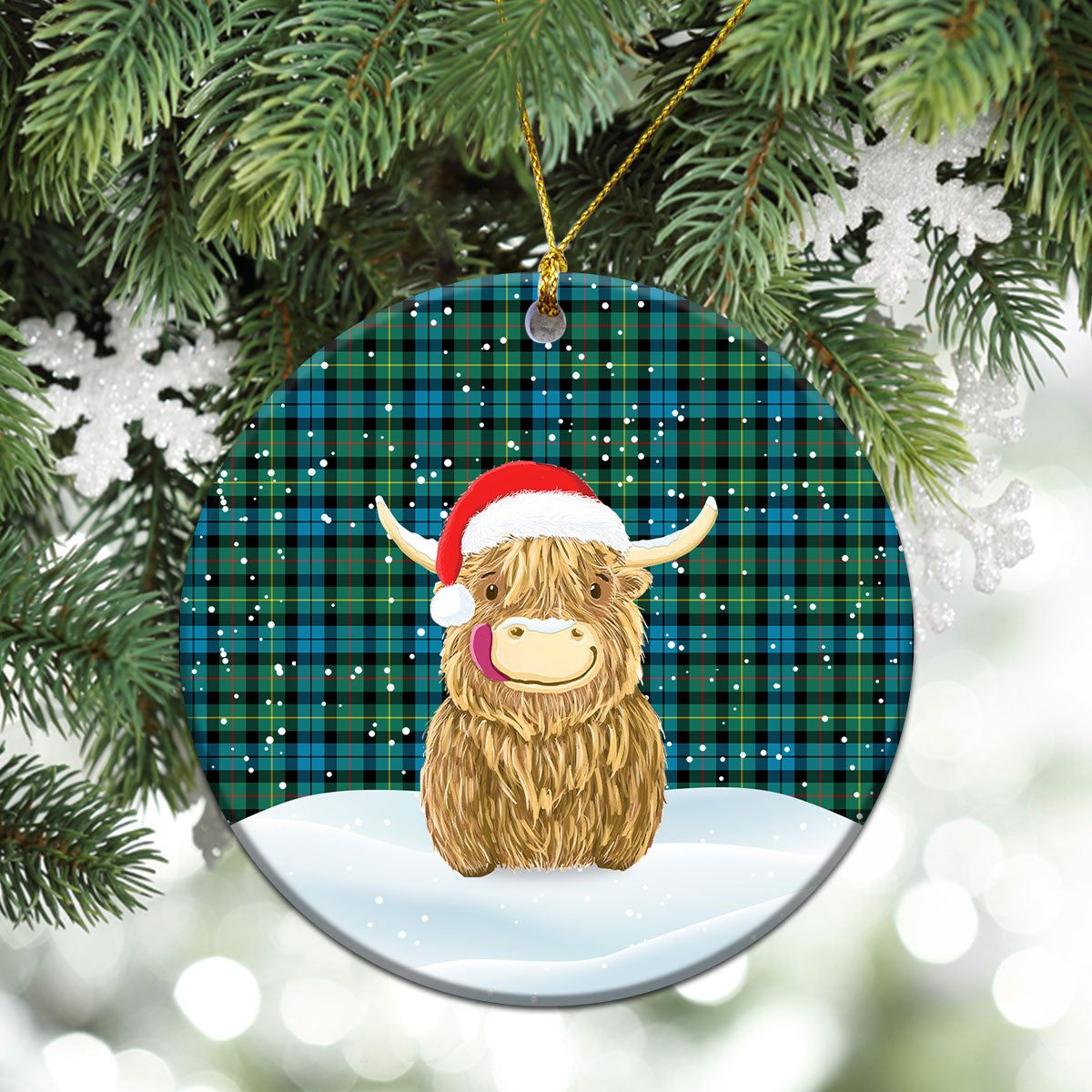 Clan Rollo Ancient Tartan Christmas Ceramic Ornament Highland Cows Style YM94 Rollo Ancient Tartan Tartan Ornament   