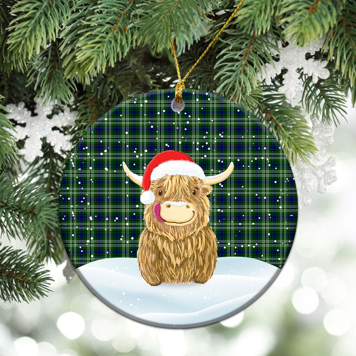 Clan Spottiswood Tartan Christmas Ceramic Ornament Highland Cows Style FD65 Spottiswood Tartan Tartan Ornament   