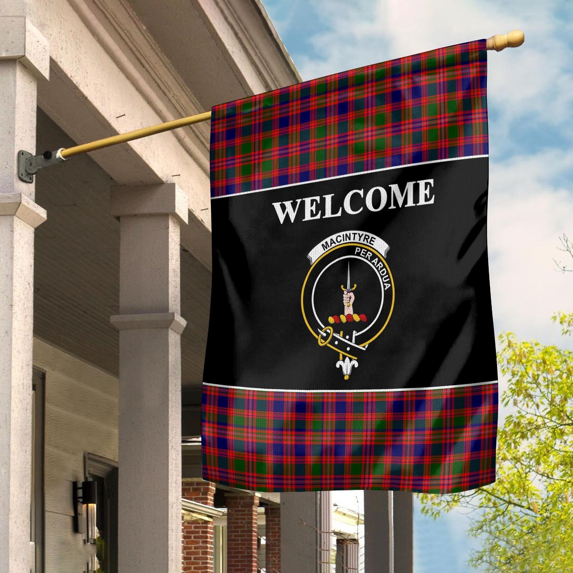 Clan MacIntyre Tartan Crest Black Garden Flag LA14 Clan MacIntyre Tartan Today   