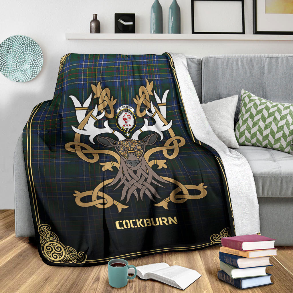 Clan Cockburn Ancient Tartan Crest Premium Blanket Celtic Stag Style FA36 Clan Cockburn Tartan Today   