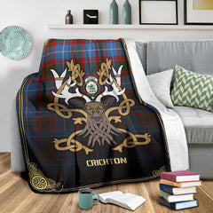 Clan Crichton Tartan Crest Premium Blanket Celtic Stag Style VW29 Clan Crichton Tartan Today   