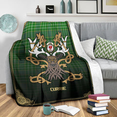 Clan Currie or Curry Tartan Crest Premium Blanket Celtic Stag Style NO35 Clan Currie Tartan Today   