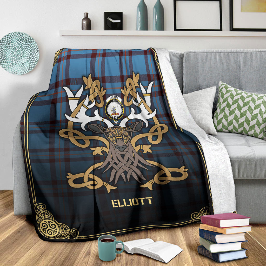 Clan Elliott Ancient Tartan Crest Premium Blanket Celtic Stag Style QV55 Clan Elliot Tartan Today   