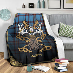 Clan Elliott Ancient Tartan Crest Premium Blanket Celtic Stag Style QV55 Clan Elliot Tartan Today   