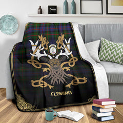 Clan Fleming Tartan Crest Premium Blanket Celtic Stag Style GX18 Clan Fleming Tartan Today   