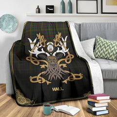 Clan Hall Tartan Crest Premium Blanket Celtic Stag Style SU83 Clan Hall (Hall Tartan) Tartan Today   