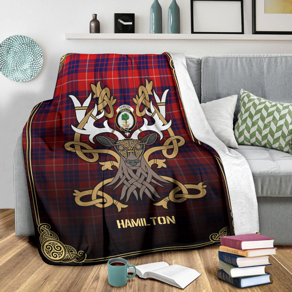 Clan Hamilton Modern Tartan Crest Premium Blanket Celtic Stag Style QW70 Clan Hamilton Tartan Today   